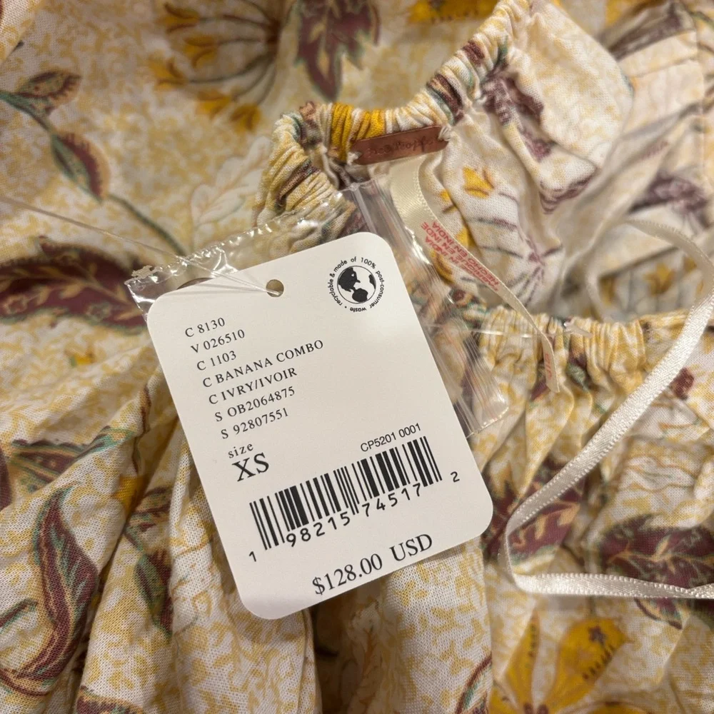 Free People Lola Yellow and Cream Backless keyhole mini Dress. - Picture 8 of 9